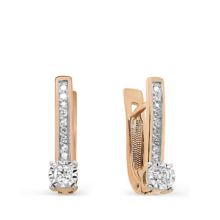 Серьги с английским замком из красного золота с бриллиантами