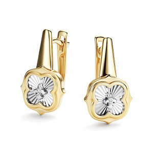 Серьги с английским замком из желтого золота с бриллиантом