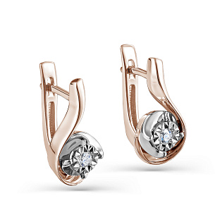 Серьги с английским замком из красного золота с бриллиантом