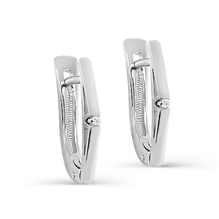 Серьги с английским замком из серебра с бриллиантами