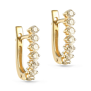 Серьги с английским замком из желтого золота с бриллиантом