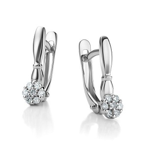 Серьги с английским замком из белого золота с бриллиантом