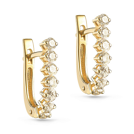 Серьги с английским замком из желтого золота с бриллиантами