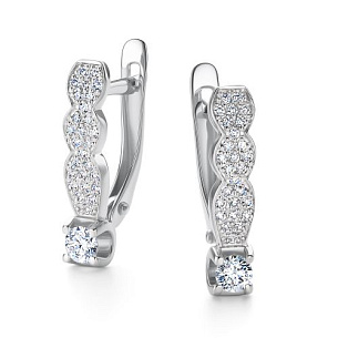 Серьги с английским замком из белого золота с бриллиантом