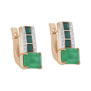 Серьги с английским замком из красного золота с изумрудом