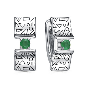Серьги с английским замком из серебра с изумрудом