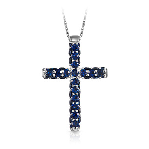 Колье из белого золота с сапфиром, плетение якорное