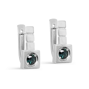 Серьги с английским замком из белого золота с сапфиром