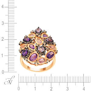Кольцо из красного золота с бриллиантами, аметистами