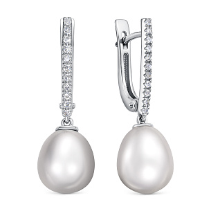 Серьги с английским замком из белого золота с жемчугом