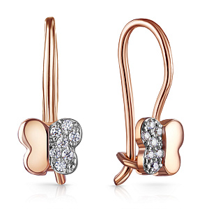 Серьги с французским замком из красного золота с фианитом