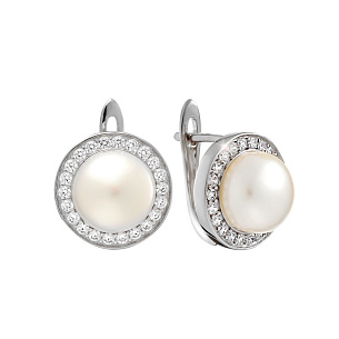 Серьги с английским замком из серебра с фианитом