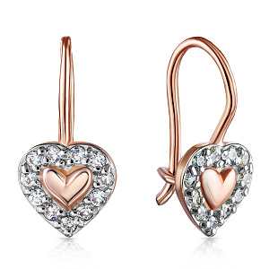 Серьги с французским замком из красного золота с фианитом