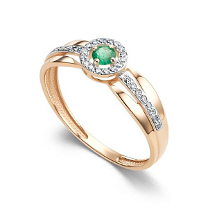 Кольцо из красного золота с бриллиантами, изумрудом
