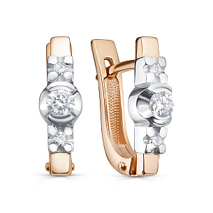 Серьги с английским замком из красного золота с бриллиантом