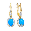 Серьги из желтого золота с бриллиантами, бирюзой