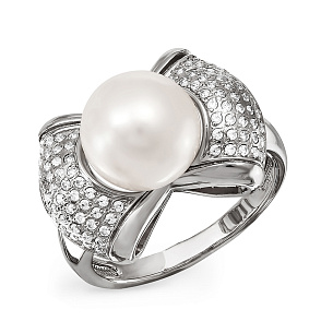 Кольцо из серебра с фианитами, жемчугом