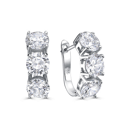 Серьги с английским замком из серебра с фианитами