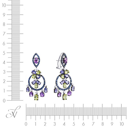 Серьги из белого золота с бриллиантами, аметистами