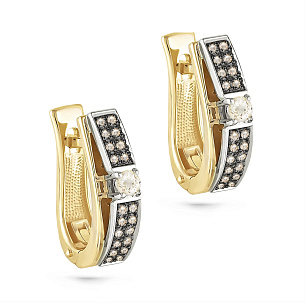 Серьги с английским замком из желтого золота с бриллиантом