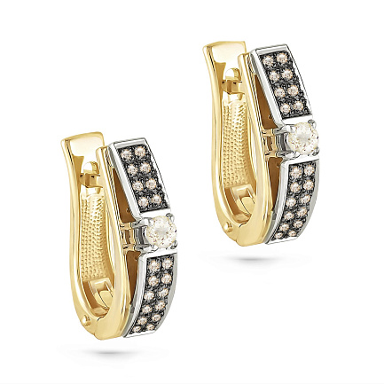 Серьги с английским замком из желтого золота с бриллиантами