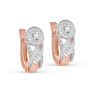 Серьги с английским замком из красного золота с бриллиантом