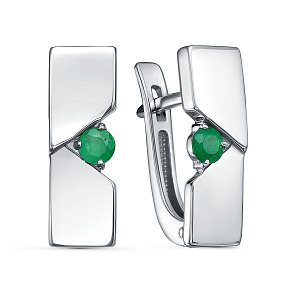 Серьги с английским замком из серебра с изумрудами
