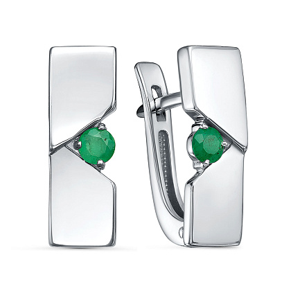 Серьги с английским замком из серебра с изумрудами