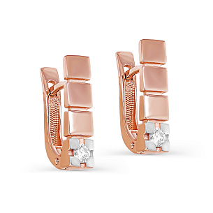 Серьги с английским замком из красного золота с бриллиантом