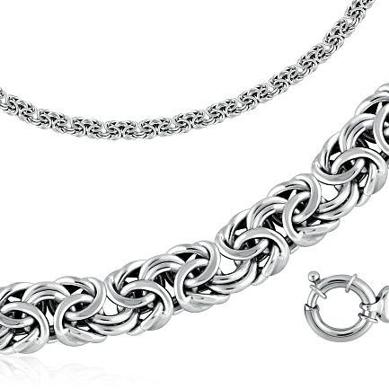 Цепь пустотелая из серебра, плетение византийское