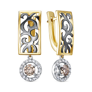 Серьги с английским замком из желтого золота с бриллиантом