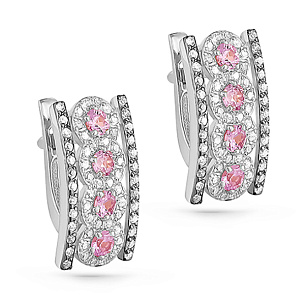 Серьги с английским замком из белого золота с бриллиантами, сапфирами