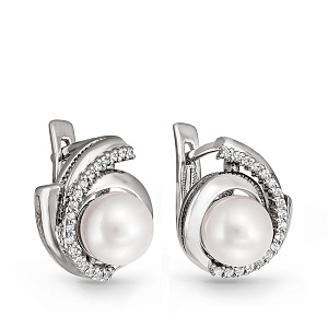 Серьги с английским замком из серебра с жемчугом