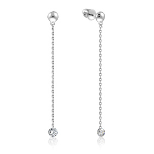 Пусеты из белого золота с бриллиантами, плетение якорное