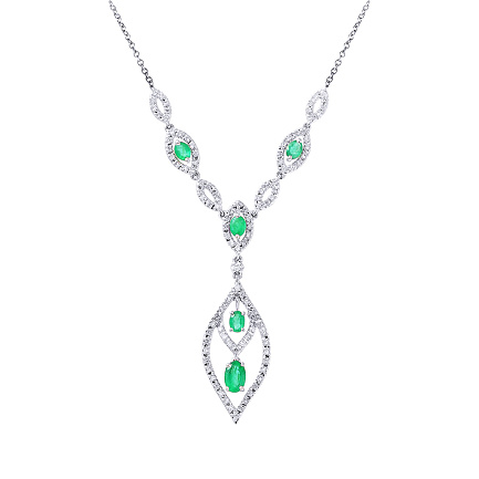Колье из белого золота с бриллиантами, изумрудами