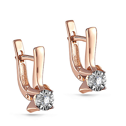 Серьги с английским замком из красного золота с бриллиантами