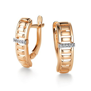 Серьги с английским замком из красного золота с бриллиантом