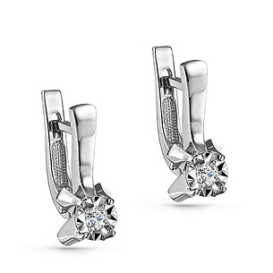 Серьги с английским замком из белого золота с бриллиантами