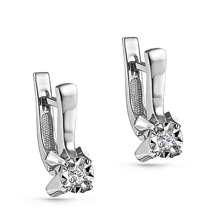 Серьги с английским замком из белого золота с бриллиантами
