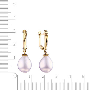 Серьги с английским замком из желтого золота с жемчугом