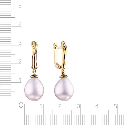 Серьги с английским замком из желтого золота с жемчугом