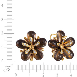 Серьги из желтого золота с раухтопазом