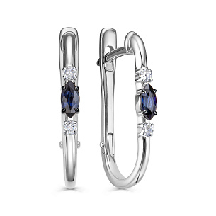 Серьги с английским замком из белого золота с сапфиром