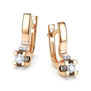 Серьги с английским замком из красного золота с бриллиантами