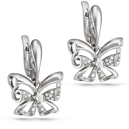 Серьги с английским замком из серебра с фианитами