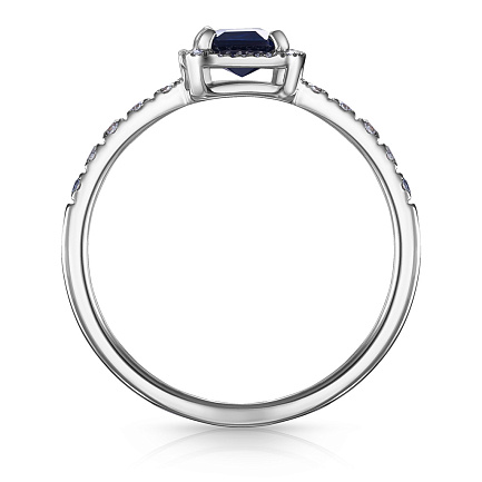 Кольцо из белого золота с бриллиантами, сапфиром