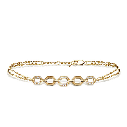 Браслет декоративный из желтого золота с бриллиантами, плетение якорное