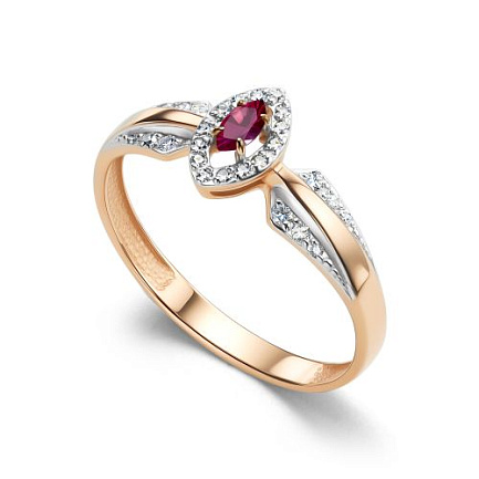 Кольцо из красного золота с бриллиантами, рубином