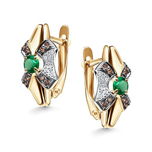 Серьги с английским замком из желтого золота с бриллиантами