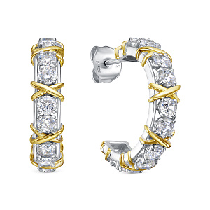 Серьги с английским замком из серебра с фианитами